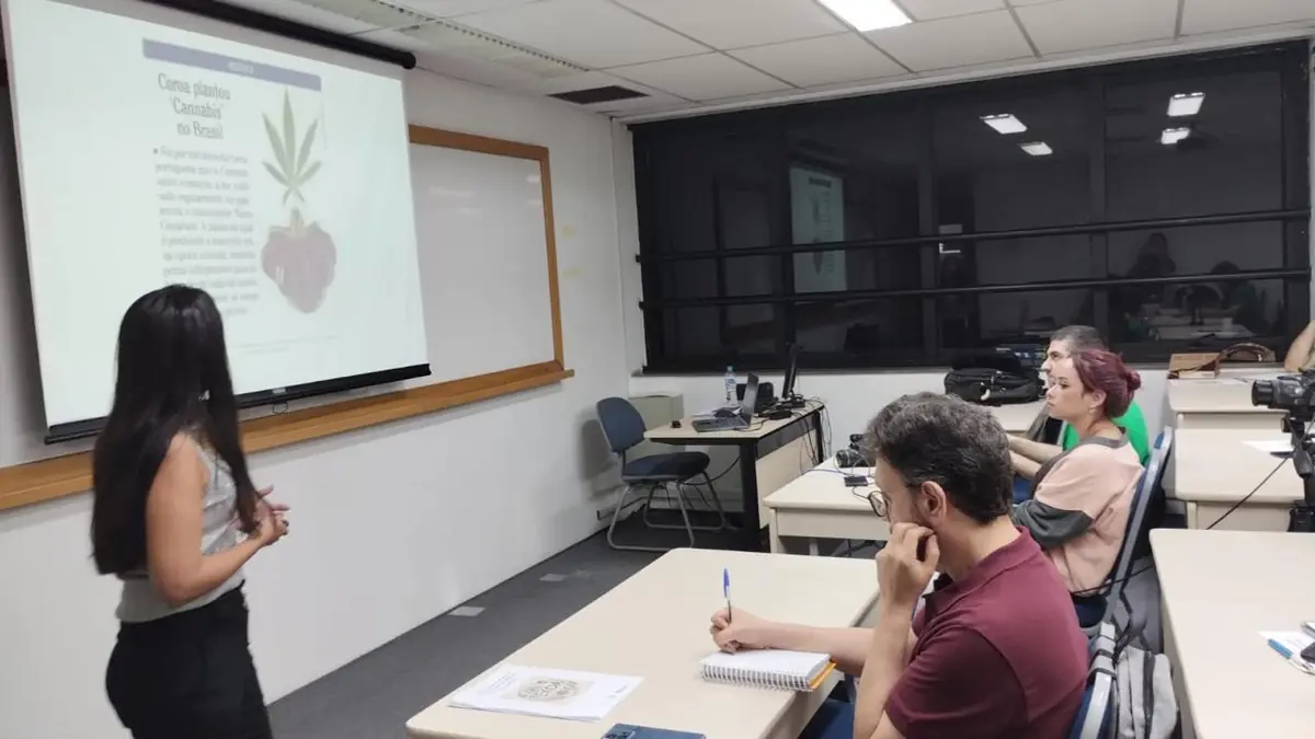 Professora apresentando conteúdo a uma turma em sala de aula